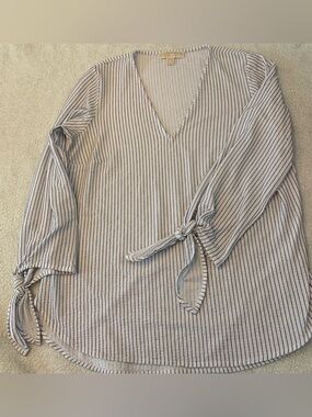 Striped V-Neck Tie-Sleeve Women's